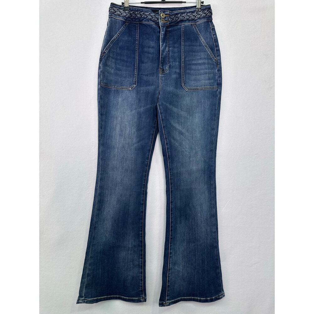 NWT La Joie Braided Waist Flare Jeans Size 10 Medium Wash Boho Wide Leg Denim - Picture 2 of 15